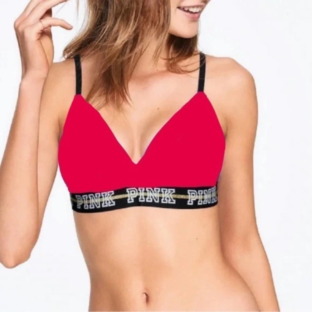 VICTORIA’S Secret PINK Red Wear Everywhere Lightly Lined Wireless Bra Size 34D